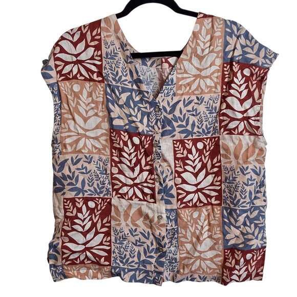 🔴 Sigrid Olsen Linen Shirt Large Multicolor Sleeveless Patchwork Button BackTop - Picture 7 of 16